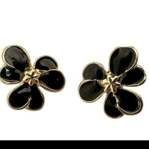 Elegant Black and Gold Flower Earrings